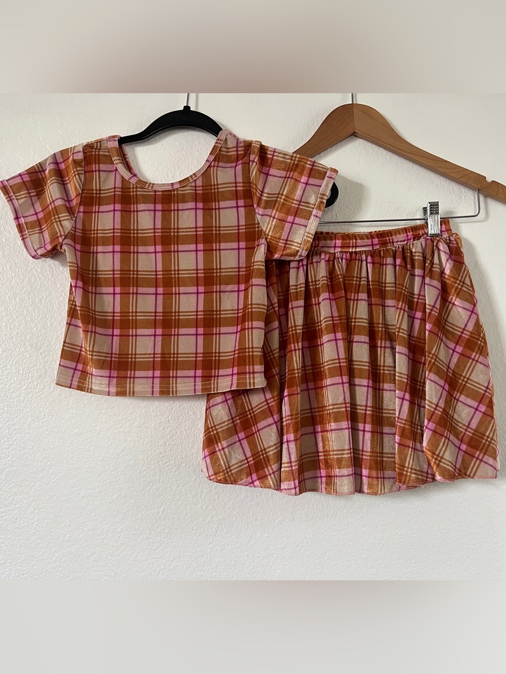 Girls’ Pink/Mustard Velvet Charm Top & Skort Set